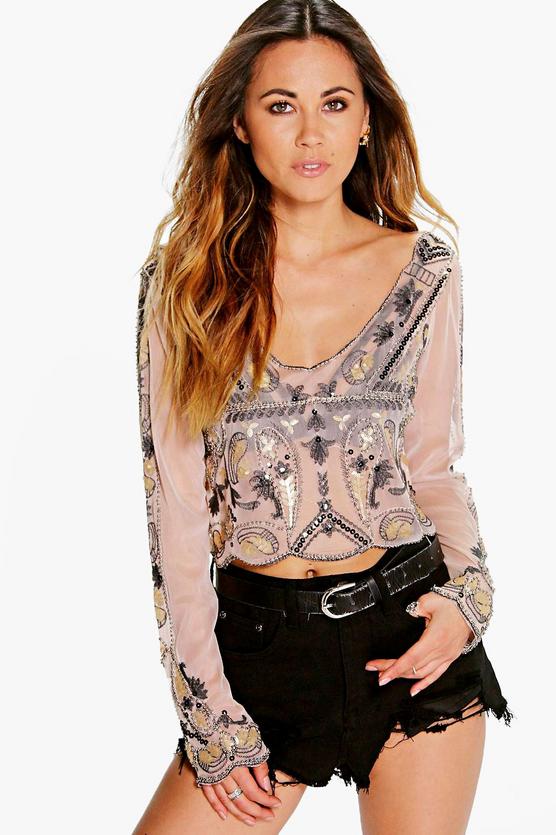 Grace Embellished Barely There Crop Top